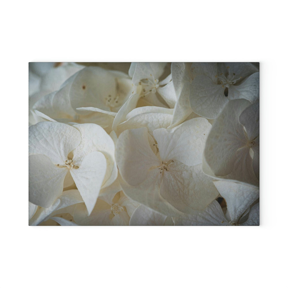 White Hydrangea Detail - Glass Cutting Board - Visiting This World