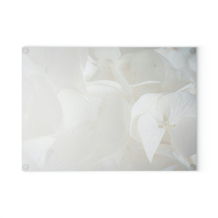 White Hydrangea Detail - Glass Cutting Board - Visiting This World