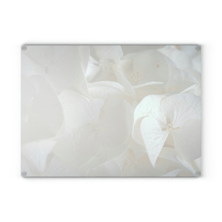 White Hydrangea Detail - Glass Cutting Board - Visiting This World