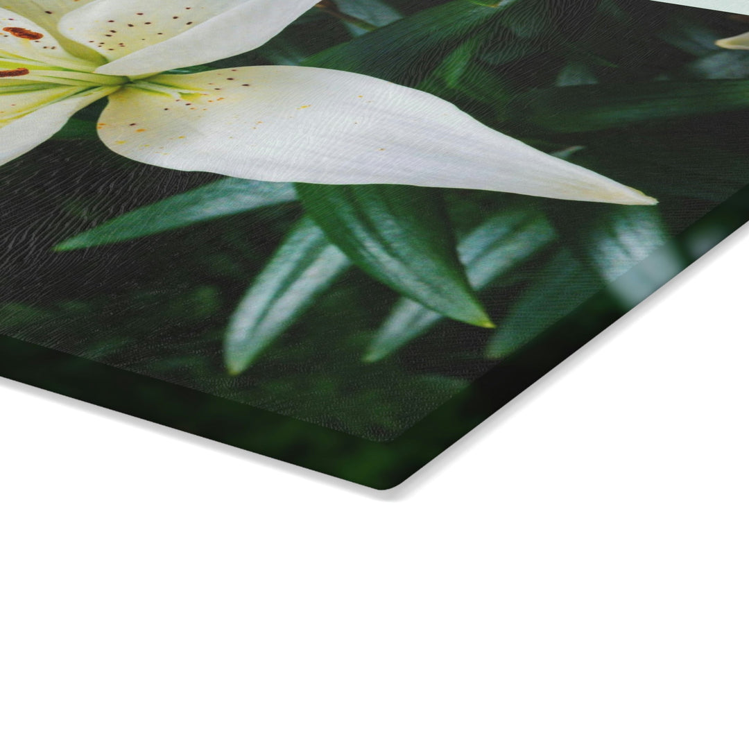 White Lily - Glass Cutting Board - Visiting This World