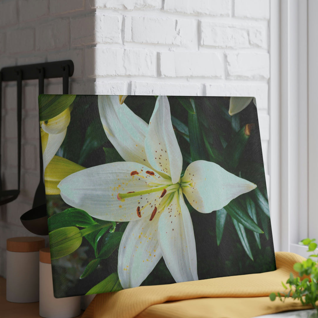 White Lily - Glass Cutting Board - Visiting This World