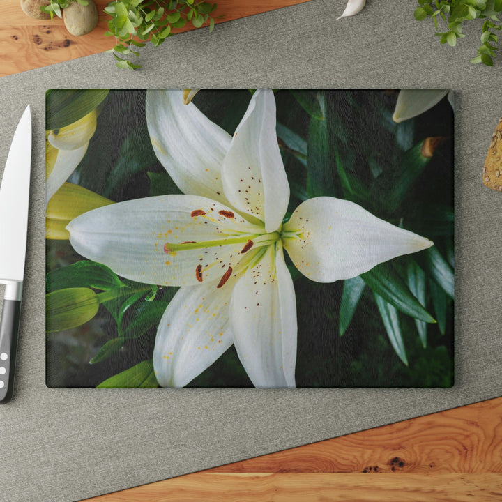 White Lily - Glass Cutting Board - Visiting This World