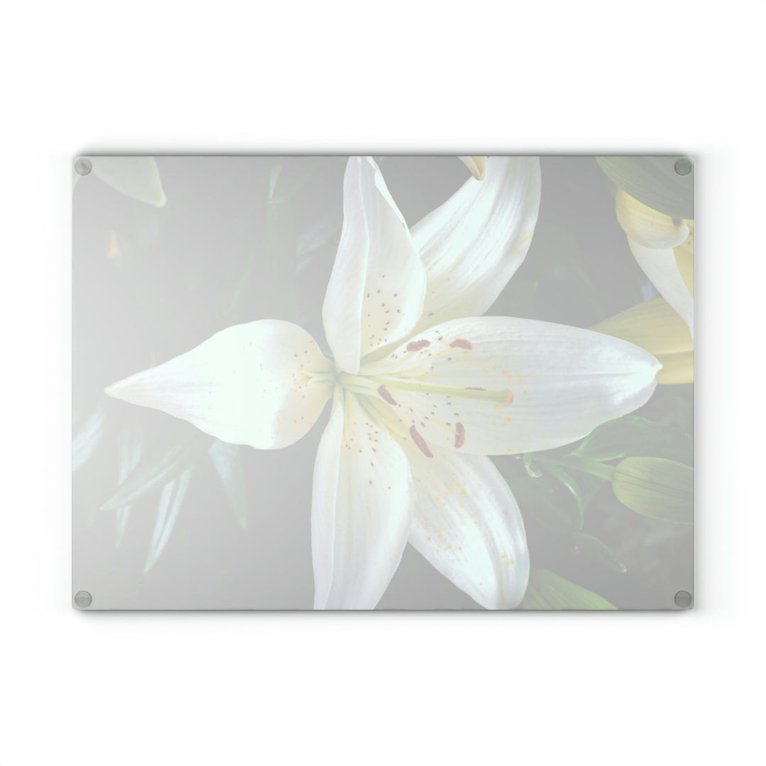 White Lily - Glass Cutting Board - Visiting This World