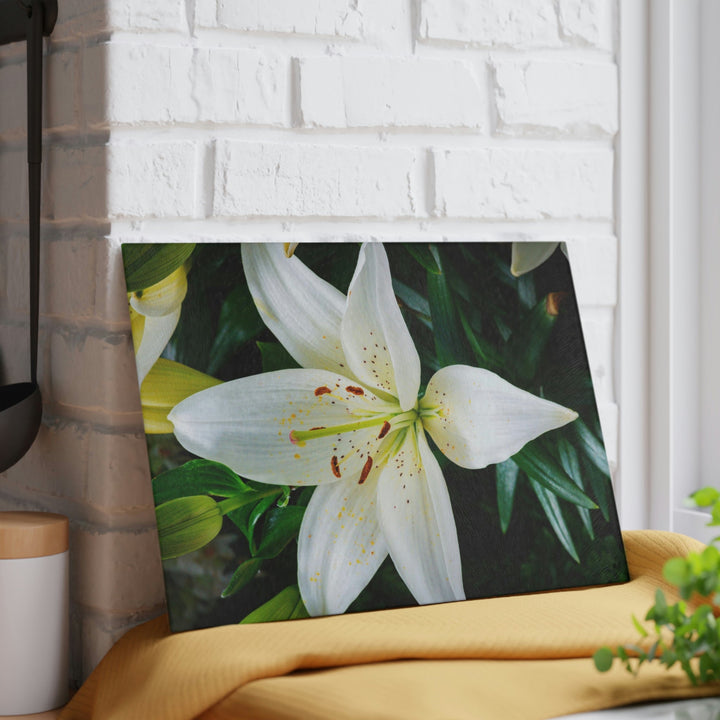 White Lily - Glass Cutting Board - Visiting This World