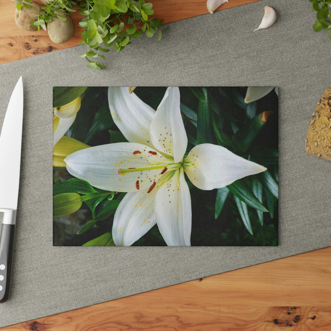 White Lily - Glass Cutting Board - Visiting This World