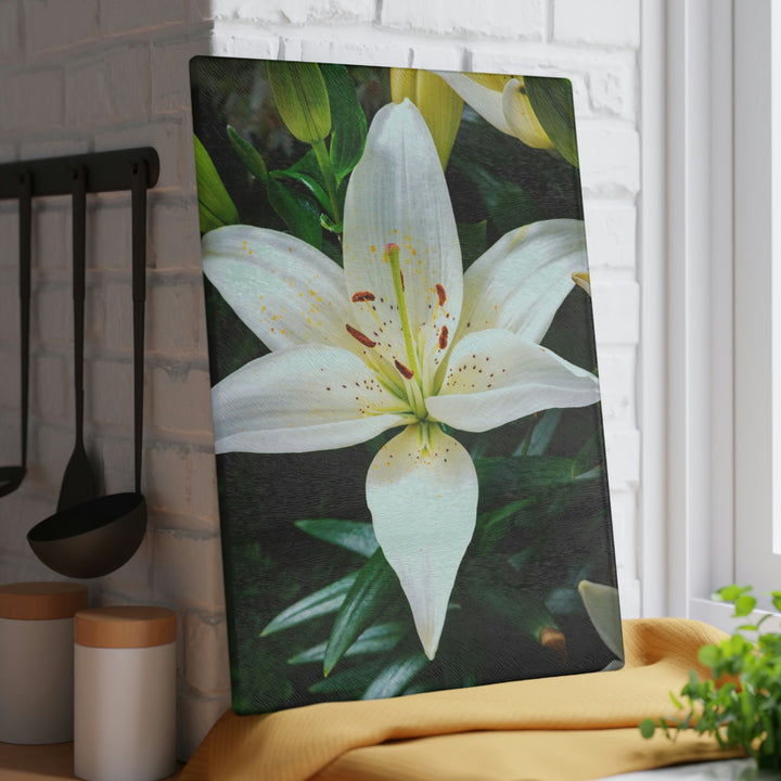 White Lily - Glass Cutting Board - Visiting This World