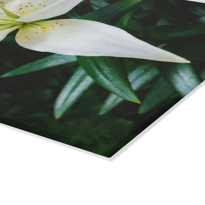 White Lily - Glass Cutting Board - Visiting This World