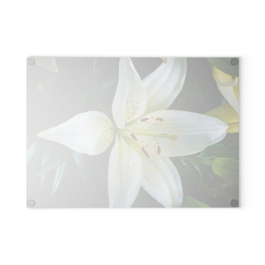 White Lily - Glass Cutting Board - Visiting This World